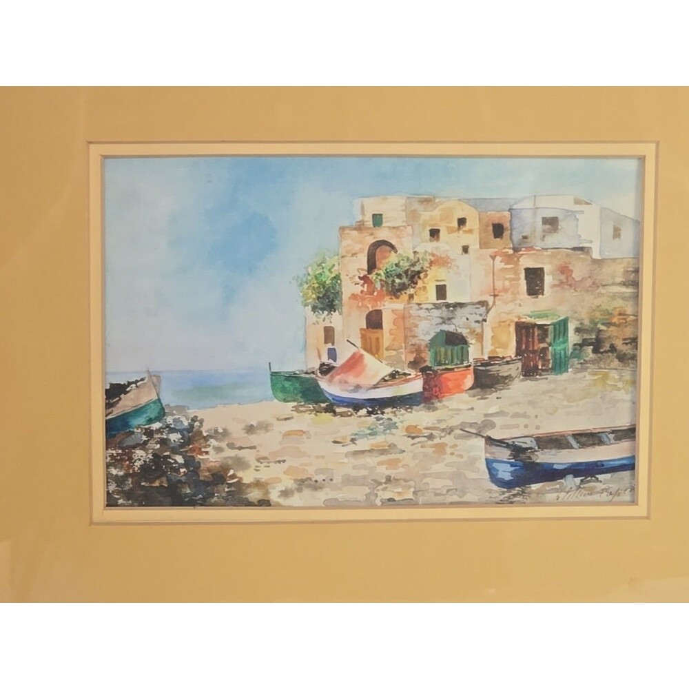 signed watercolor painting 6x9; Framed 13.5x10.5 Mediterranean Boats - Picture 2 of 5